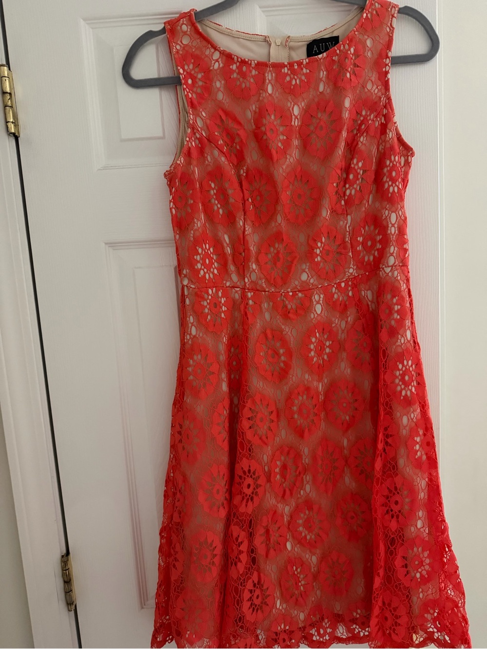 AUW Coral Lace Midi Dress